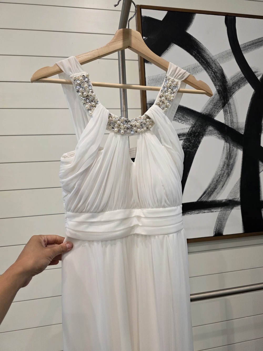 Ivory Beaded Halter Evening Gown - Picture 4 of 8
